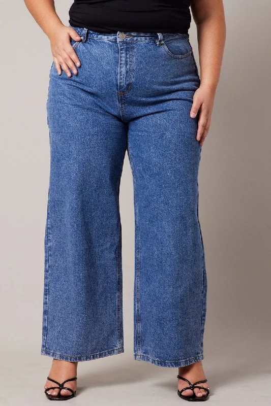 Casual Fit Denim Wide Leg Jeans High Rise