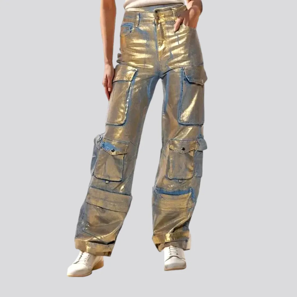 Layered Comfort Wide-leg high rise cargo jeans for women