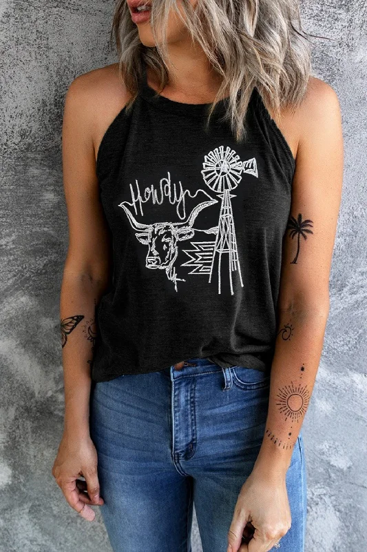 Comfortable Fashion Bull Graphic Round Neck Tank