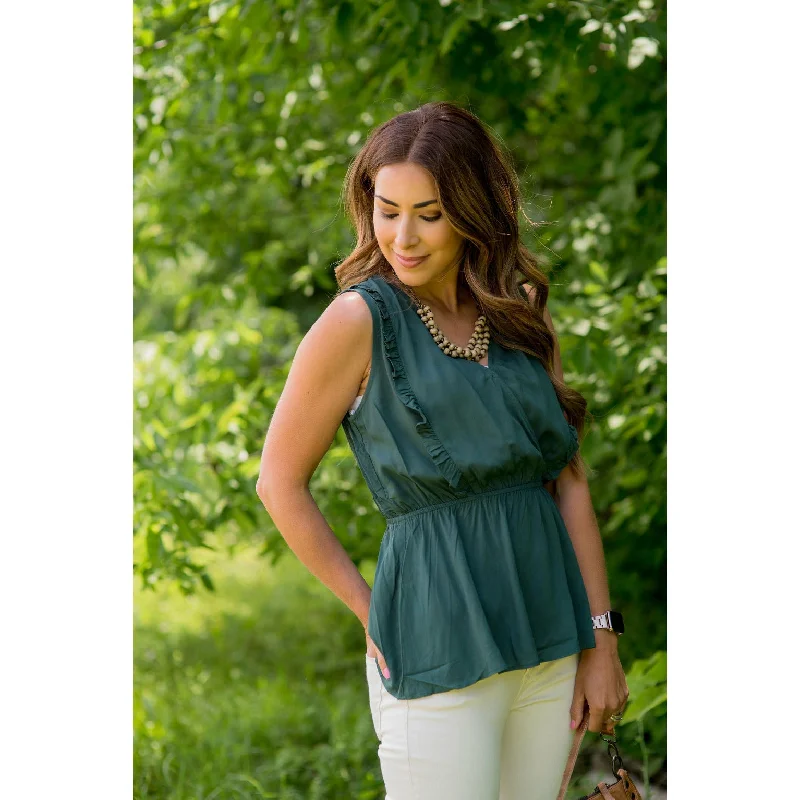 Simple Style Ruffle Accent Wrap Peplum Tank