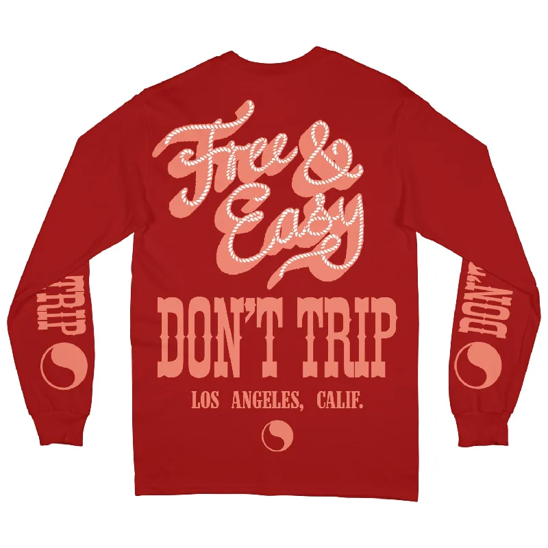 Effortless Looks Free and Easy Red Lasso Long Sleeve T-Shirt