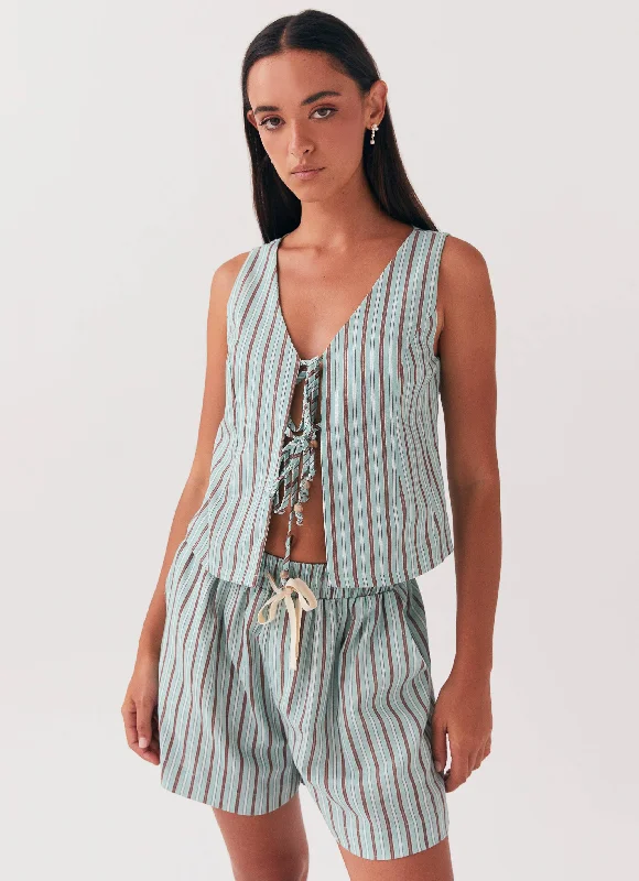 Soft Knitwear Tina Linen Vest Top - Coastal Stripe