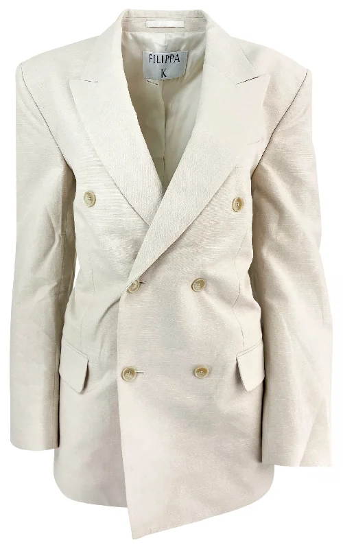 Warm Layers Filippa K Double Breasted Cotton Linen Blazer in Beige