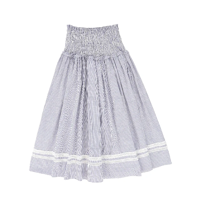 Sporty Wear C-17448-Smocked Striped Skirt -White/Blue