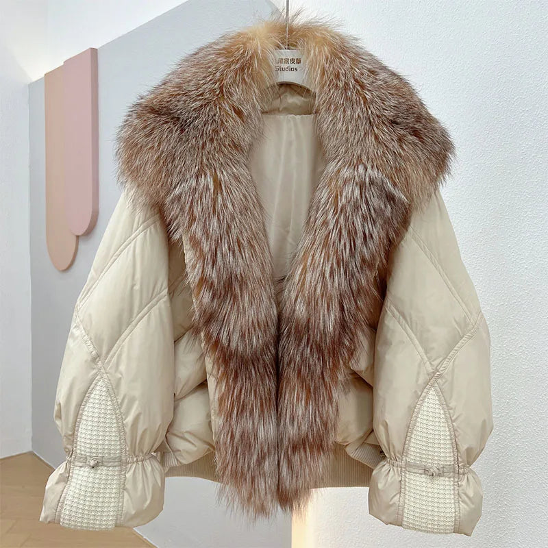 Stylish Jackets Winter Women Faux Fur Collar Short  Down Coat
