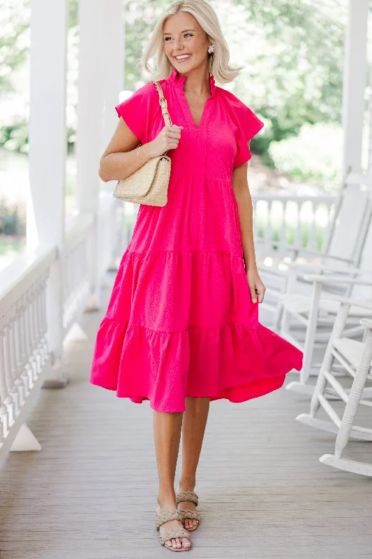 Soft Knitwear Fully Invested Fuchsia Pink Midi Dress