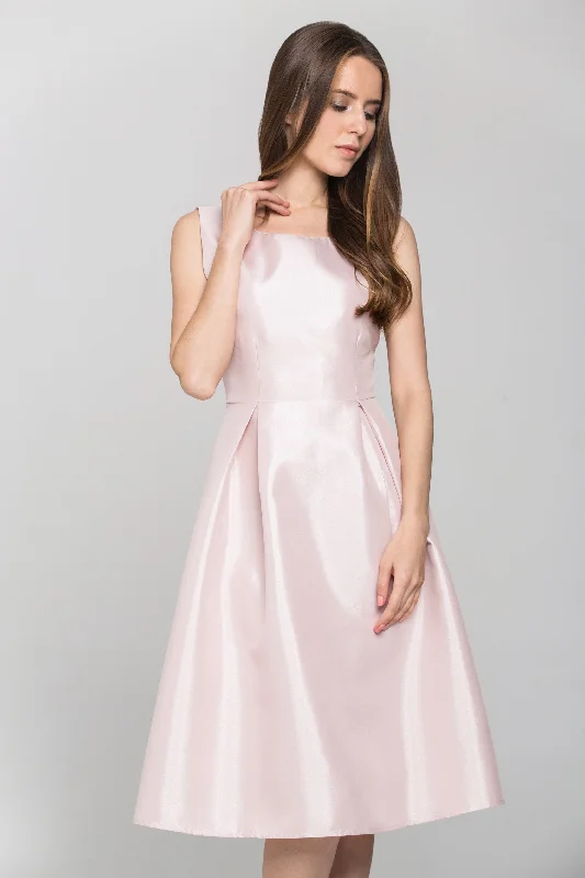 All-Day Wear Peach Silk Sleeves Midi Dress