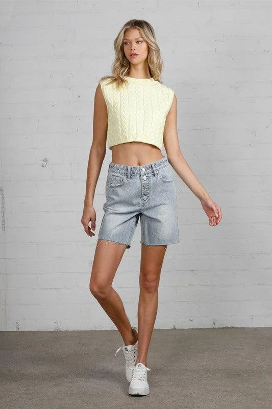 Everyday Comfort High Rise Denim Bermuda Shorts