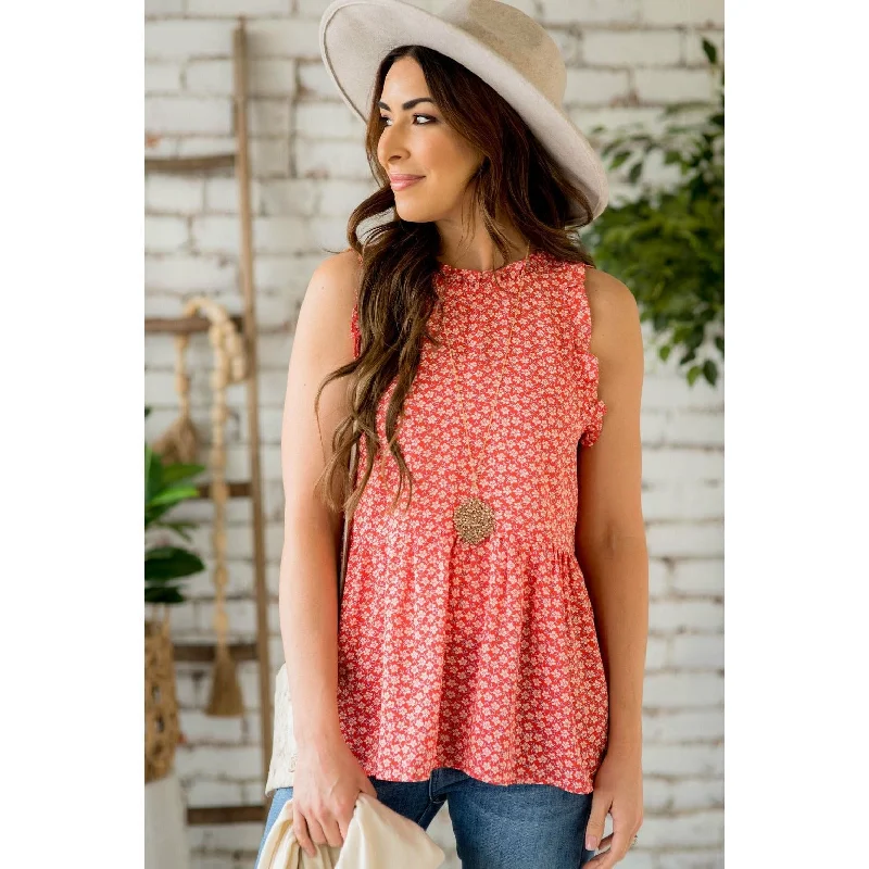 All-Day Wear Mini Flower Ruffle Peplum Tank