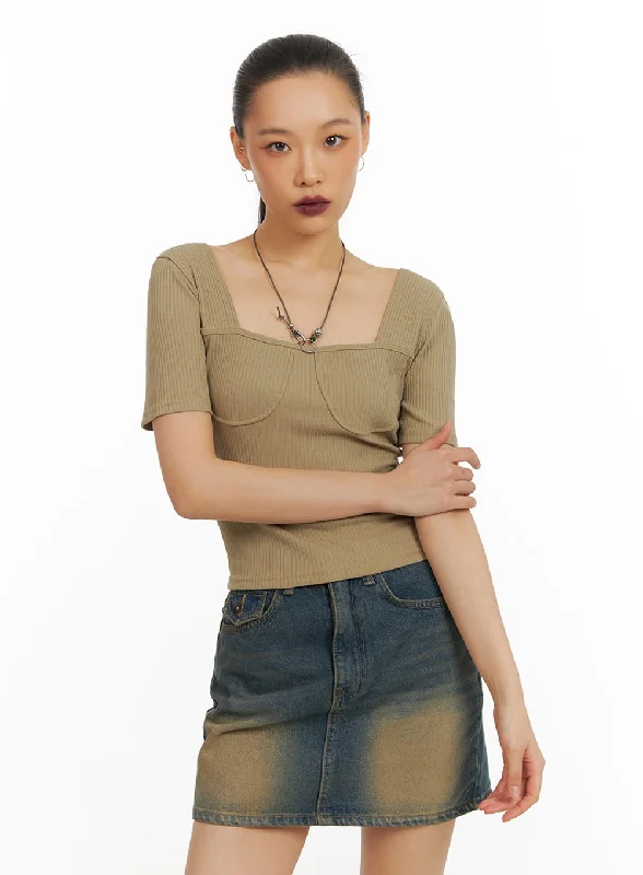 Comfy Chic Wear Ribbed Slim Fit Square Neck Top IA417