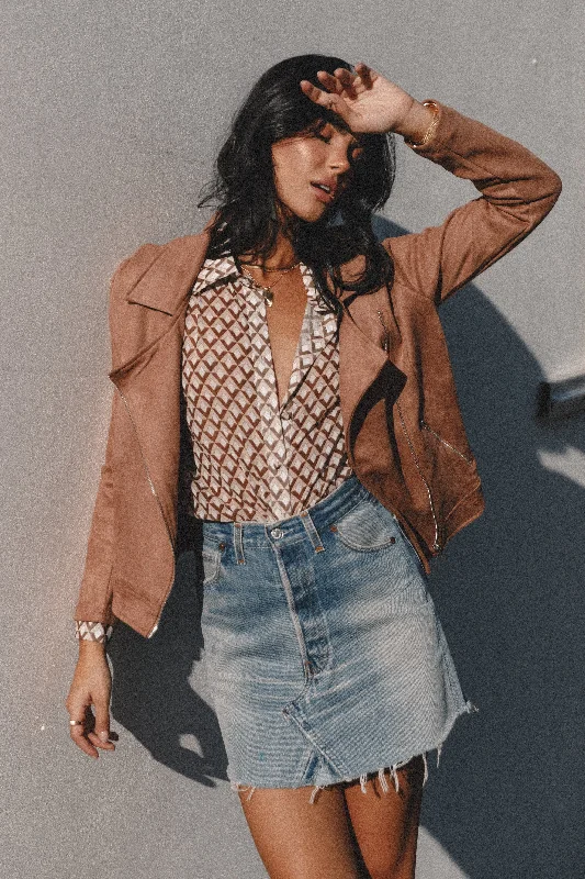 Effortless Dressing Spencer Faux Suede Moto Jacket - Tan