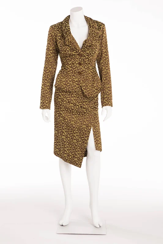 Comfortable Sweaters Vivienne Westwood - 2PC Green and Brown Leopard Print Blazer and Skirt Suit - US6/UK10