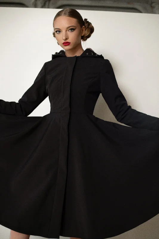 Elegant Wear Fit and Flare Coat with Full Circle Skirts in Black and Ash Pink | 'Midnight Black'
