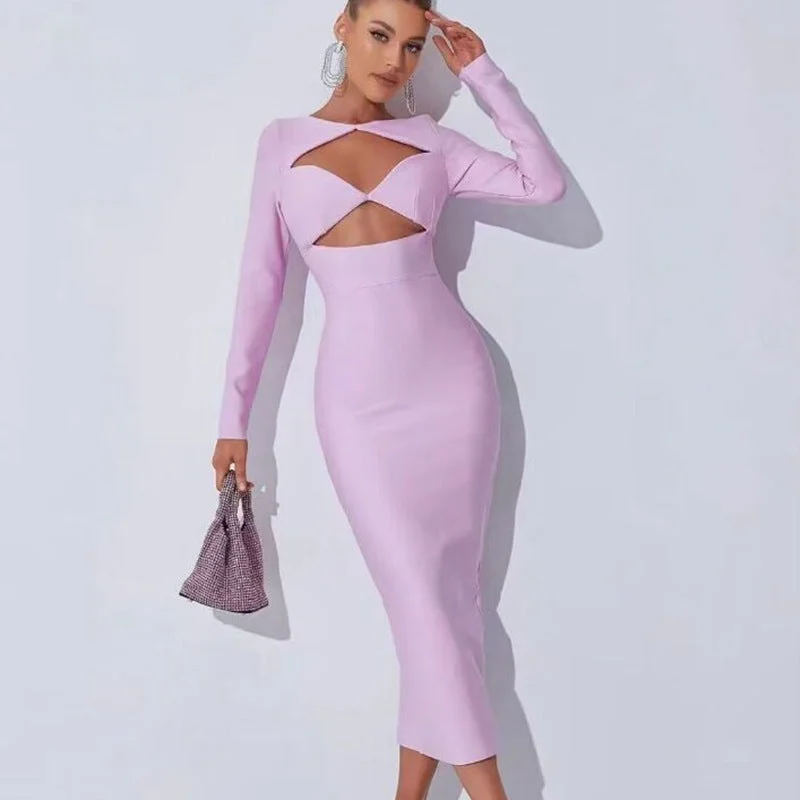 Effortless Dressing Women's Long Sleeve Black Cut-out Dress