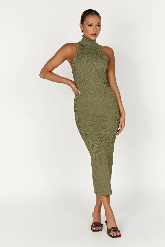 Breezy Style Connie Turtleneck Knit Midi Dress - Olive