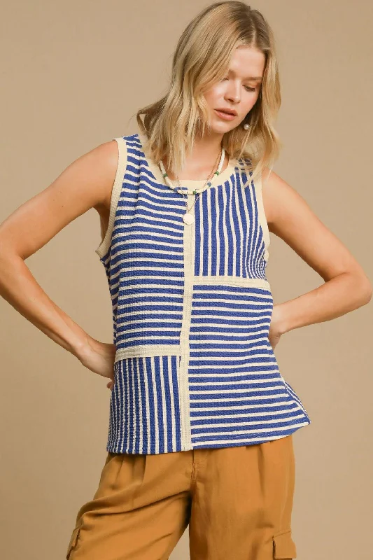 Fashion Comfort Umgee Round Neck Texture Striped Tank