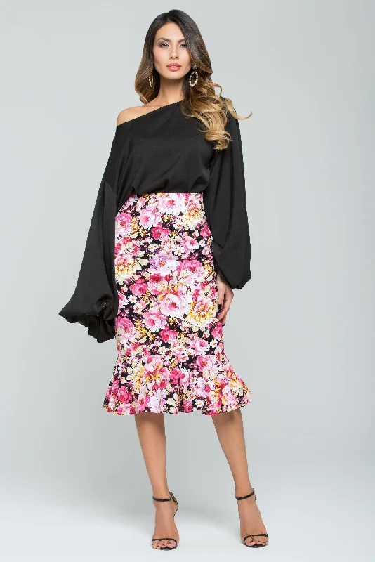 Light Fit Solid Black Floral Theme Dress Set