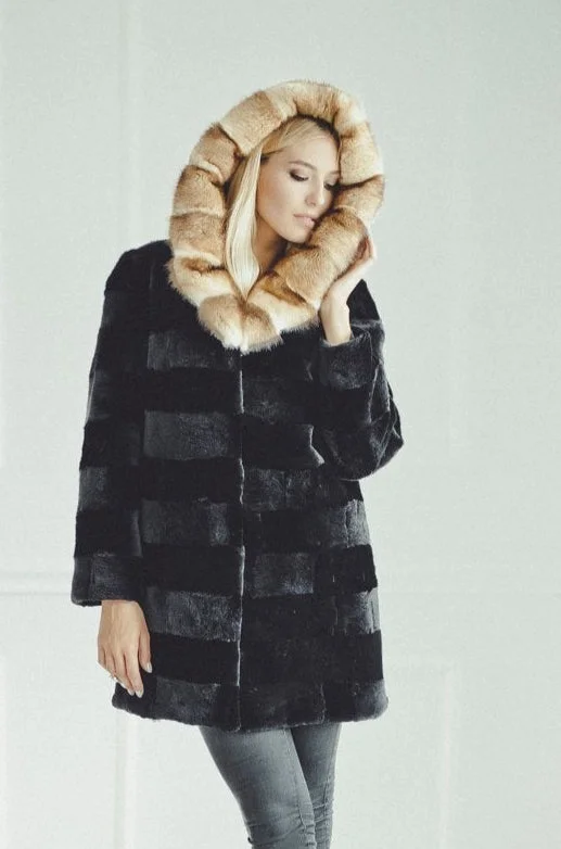 Soft Textures White Hooded Beaver Coat