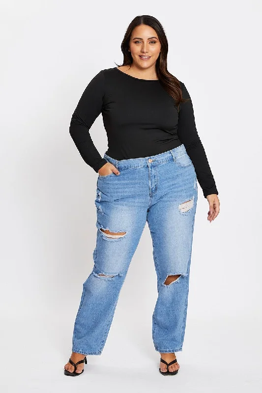 Soft Textures Blue High Rise Boyfriend Denim Jeans