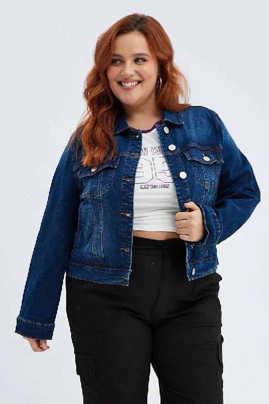 Urban Chic Blue Denim Jacket Cropped Dark Wash