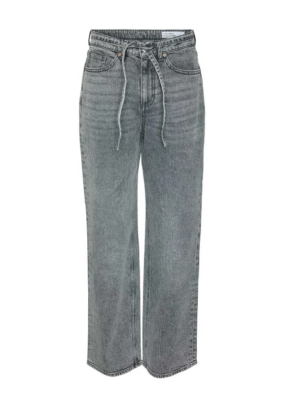 Light Fit Vero Moda Tessa Belted Wide Leg Jeans, Medium Grey Denim