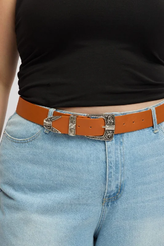 Casual Chic Outfits Beige Waist and Hip Jeans Western Belt
