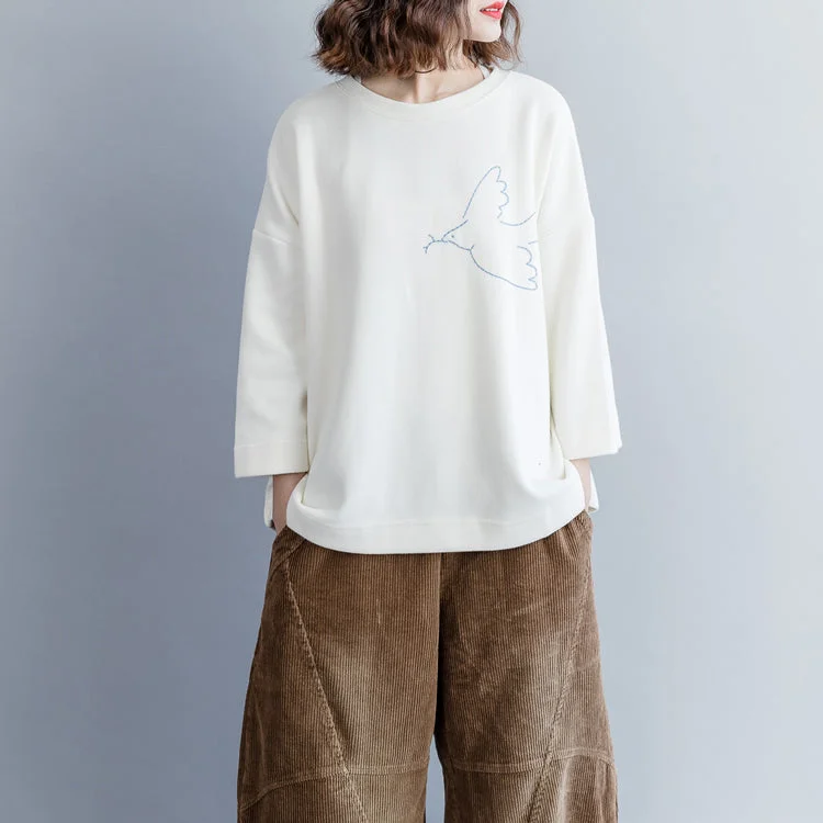 Everyday Outfits Modern cotton crane tops Korea O neck Shirts white cotton blouse spring Everyday Outfits Modern cotton crane tops Korea O neck Shirts white cotton blouse spring