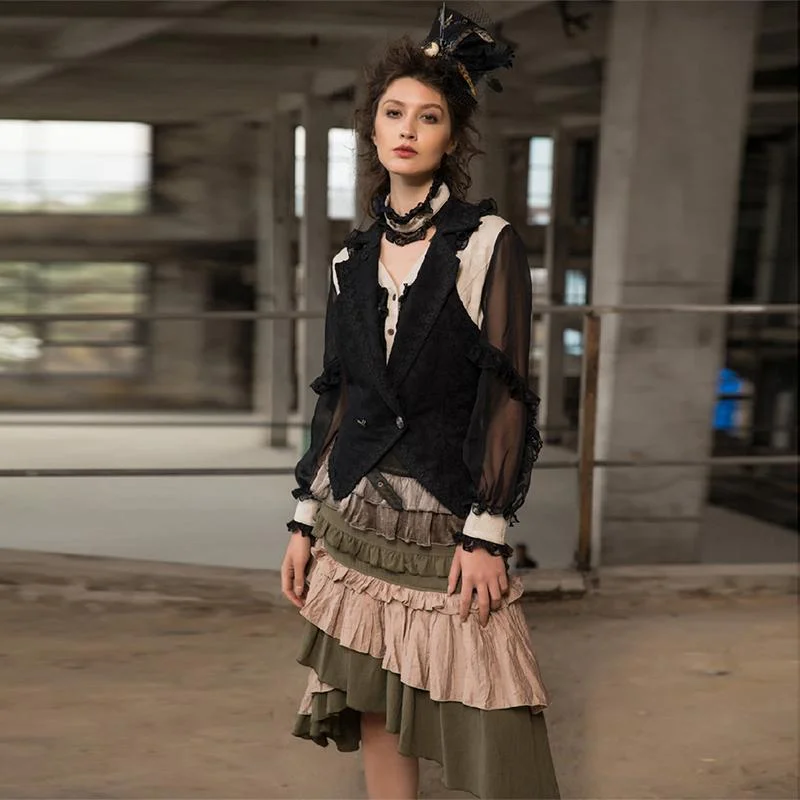 Chic Comfort Women's Goth Vest With Lace Trimming