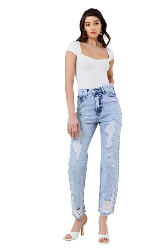 Easygoing Fashion High Waisted Straight Leg In Vintage Acid Wash