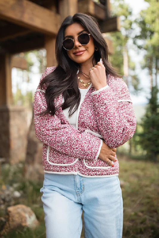 Comfortable Jackets Set Me Free Berry Floral Quilted Jacket SALE