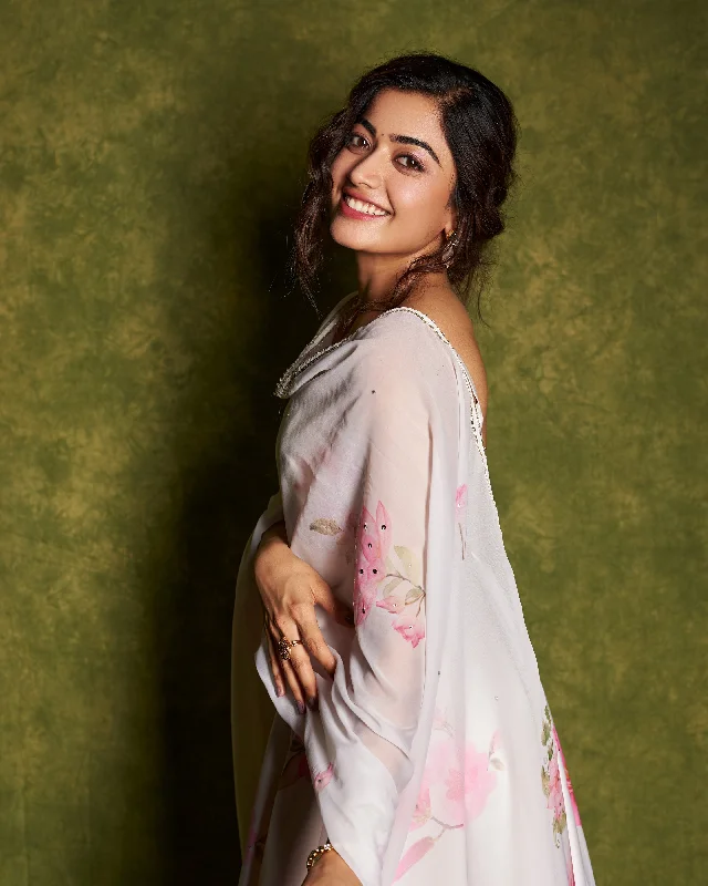 Cozy Footwear Off White and Pink Floral Anarkali