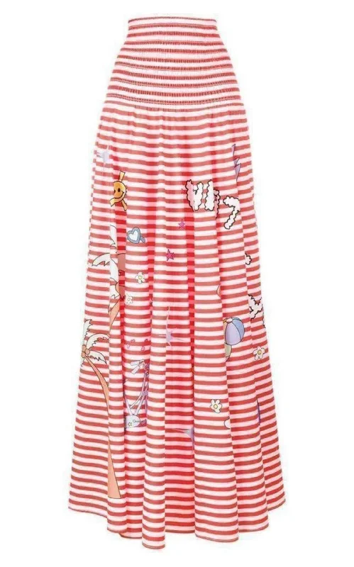 Warm Wear Mira Mikati Red White Stripe Cotton Skirt Dress