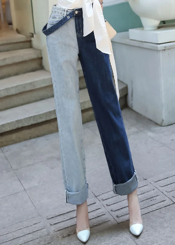 Chic Comfort Chic Colorblock Asymmetrical High Waist Denim Pants Spring