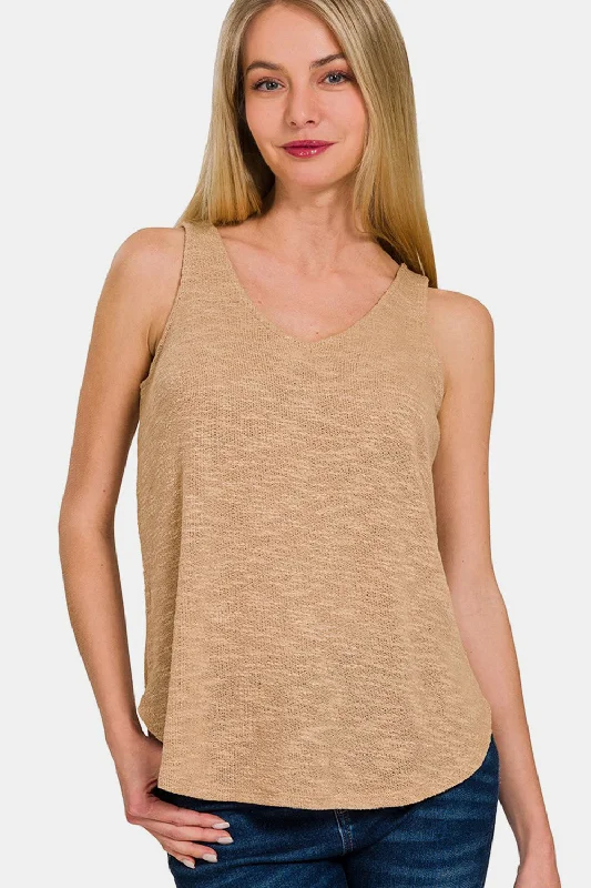 Versatile Comfort Zenana V-Neck Curved Hem Tank