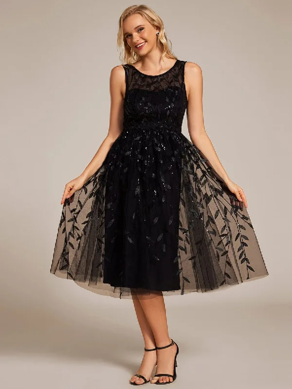 Comfy Chic Wear Brave Coco | Round Neck Sleeveless Sequin Midi Wedding Guest Dress