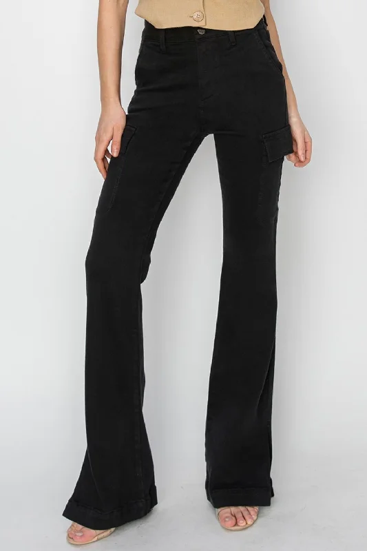 Versatile Casuals RISEN Full Size High Rise Side Slit Cargo Bootcut Jeans