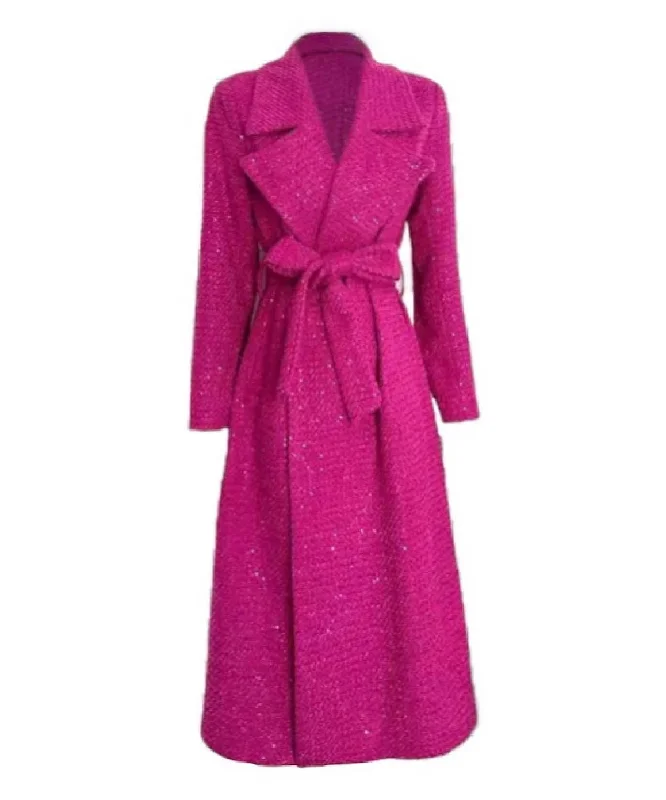 Cozy Chic Wear Woolen Tweed Sequin Long Lapel Midi Coat