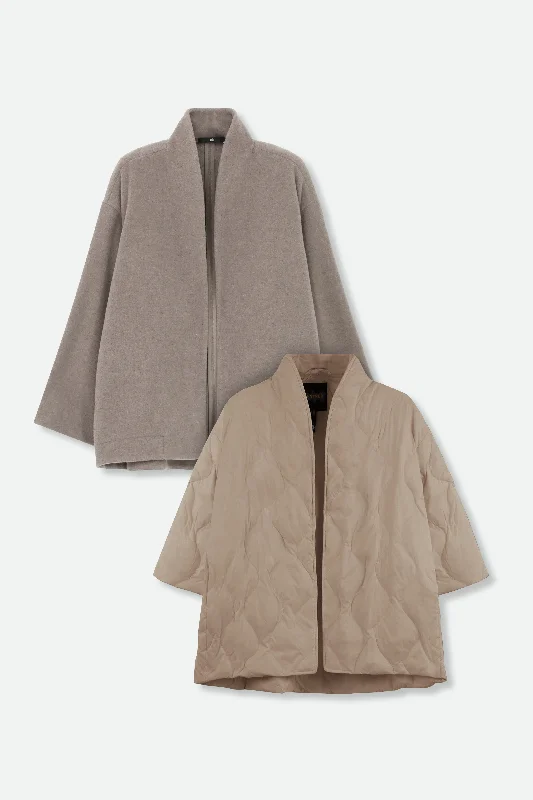 Classic Comfort ELENA ITALIAN VIRGIN WOOL & GOOSE DOWN TWO PIECE COAT SET IN TAUPE