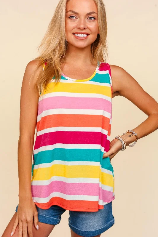 Weekend Comfort Haptics Round Neck Striped Knit Tank