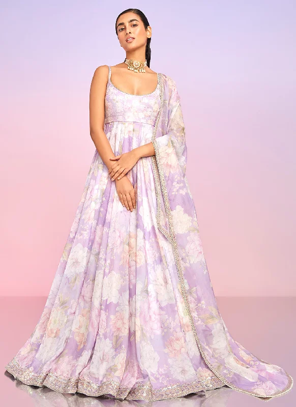 Trendy Wear Purple Floral Embellished Anarkali