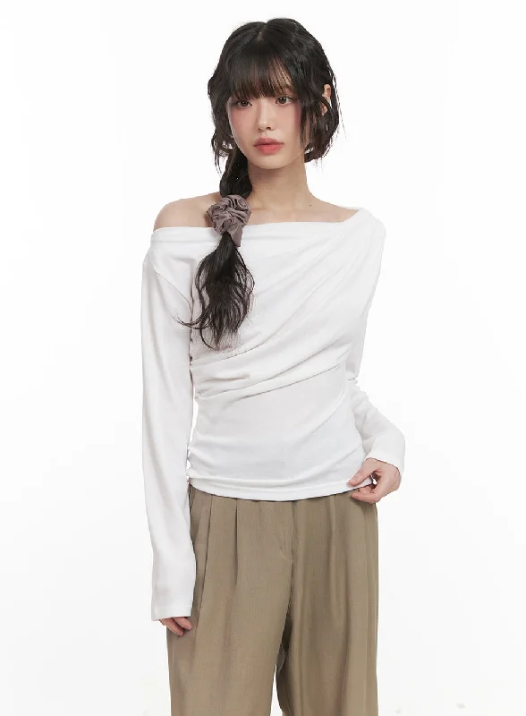 Soft Touch Draped Off-Shoulder Long Sleeve Top CJ528