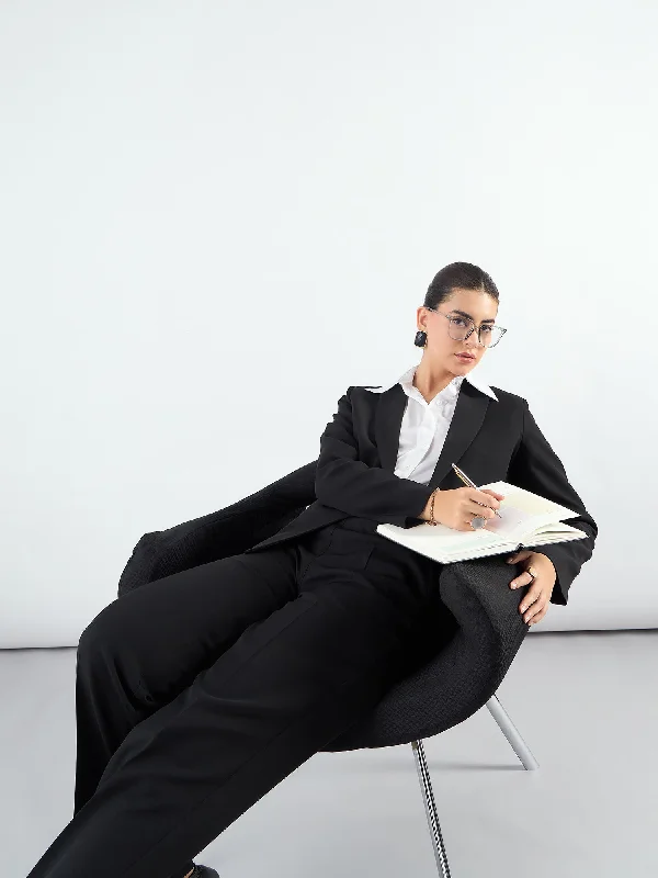 Simple Comfort Chic Black Asymmetric Blazer Styled With Fitted Trouser