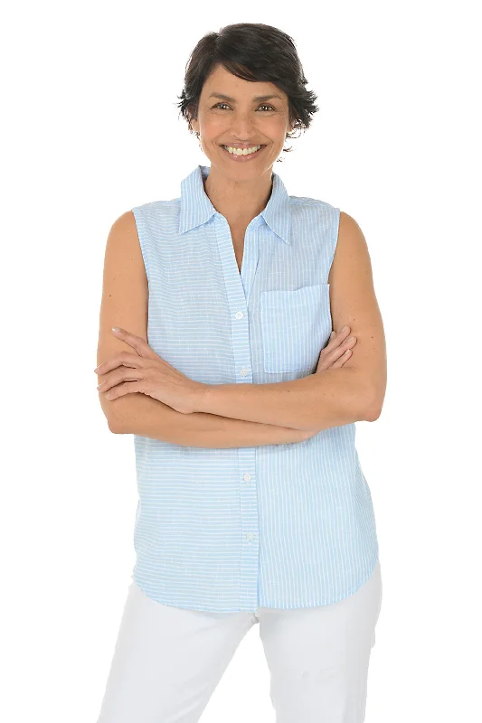 Comfortable Jeans Pinstripe Cotton Sleeveless Shirt
