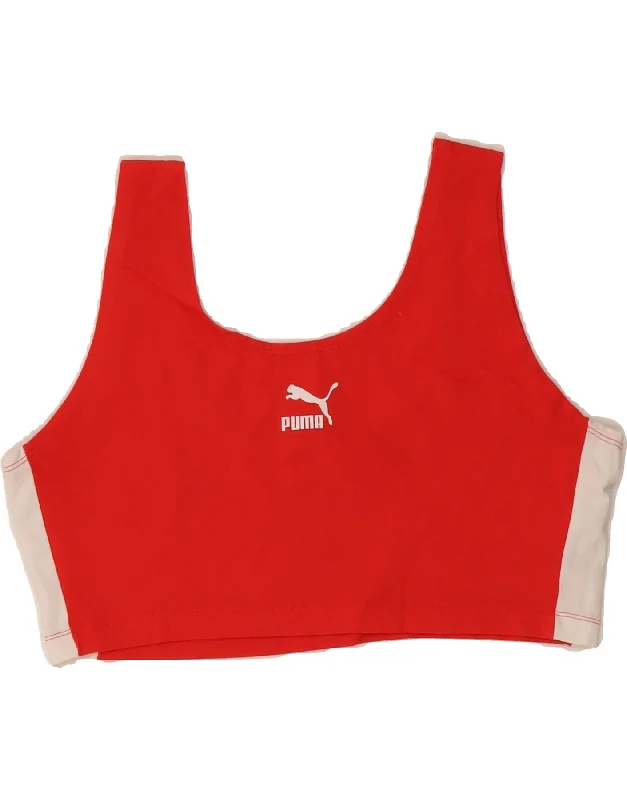 Weekend Wear PUMA Womens Crop Sport Bra Top UK 14 Large Red Colourblock Cotton