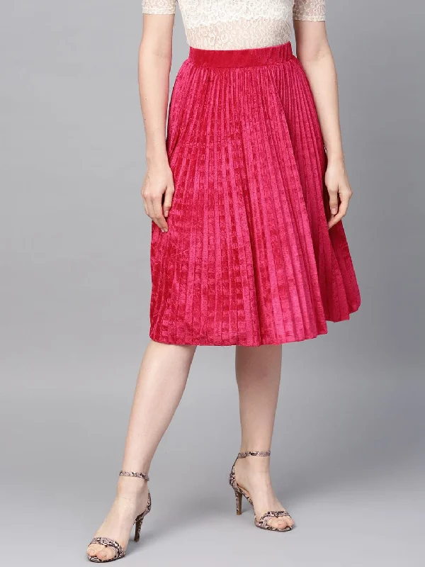 Effortless Outfits Pink Velvet Pleated Skirt