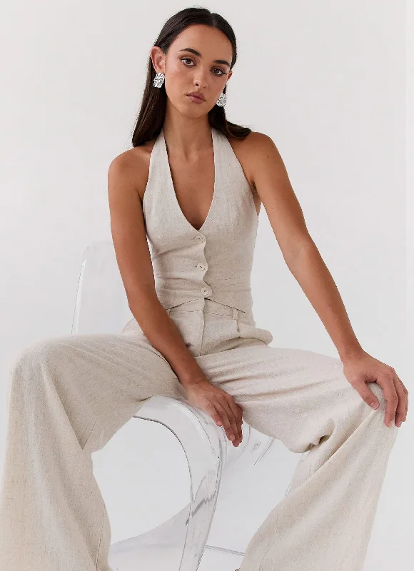 Comfy Dress Ambrosa Halterneck Linen Vest - Oatmeal