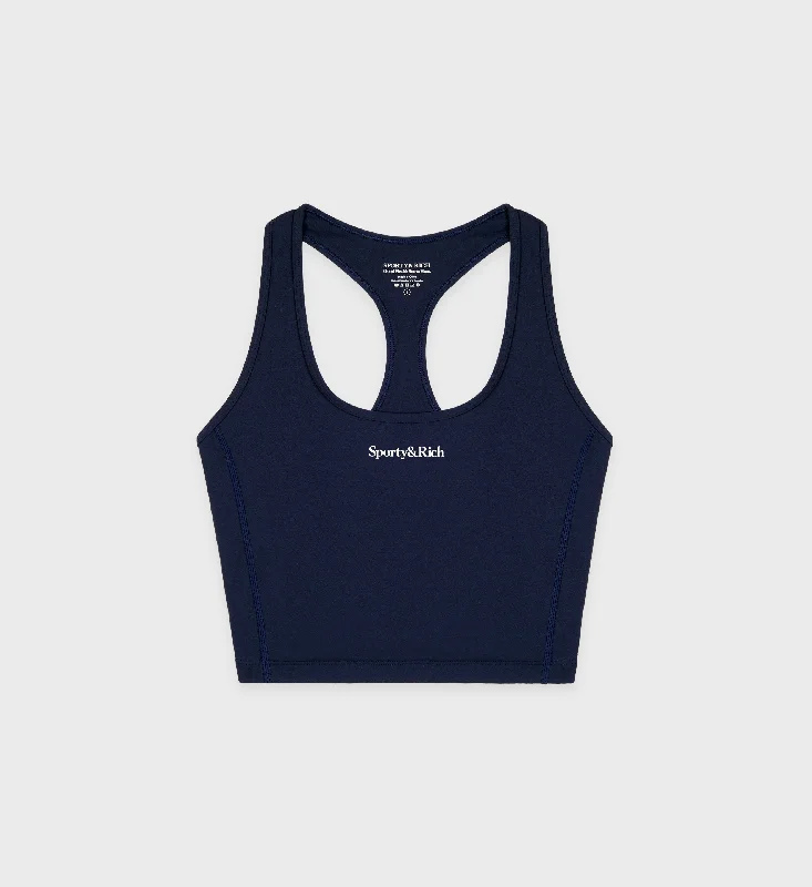 Soft Textures Serif Logo Sports Tank - Navy/White