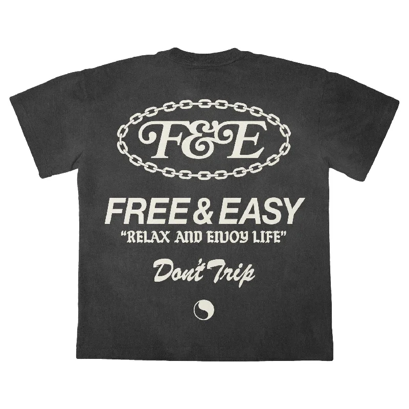 Comfy Layers Free and Easy Premium Washed Black Chain Boxy T-Shirt