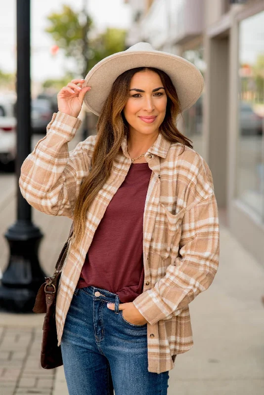Comfortable Jeans Neutral Shades Plaid Shacket