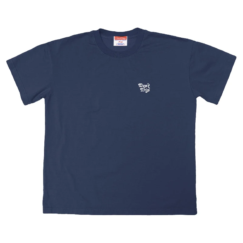 Timeless Style Free and Easy Premium Boxy Embroidered Navy Don't Trip T-Shirt